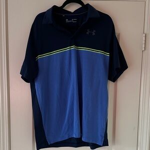 Under Armour Men's Polo in Navy and Blue with Yellow Accent